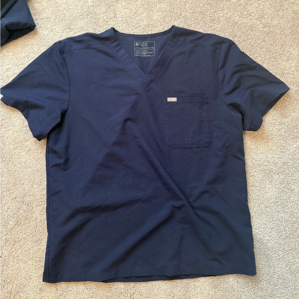 Figs Navy V-Neck Short Sleeve Tee